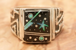 Calvin Begay Genuine Acoma Jet Night Sky Sterling Silver Ring